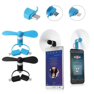 Ventilador 3-Em-1 Mini Telefone Elétrico Portátil Para Smartphones Tipo c Porta Micro Usb Celular