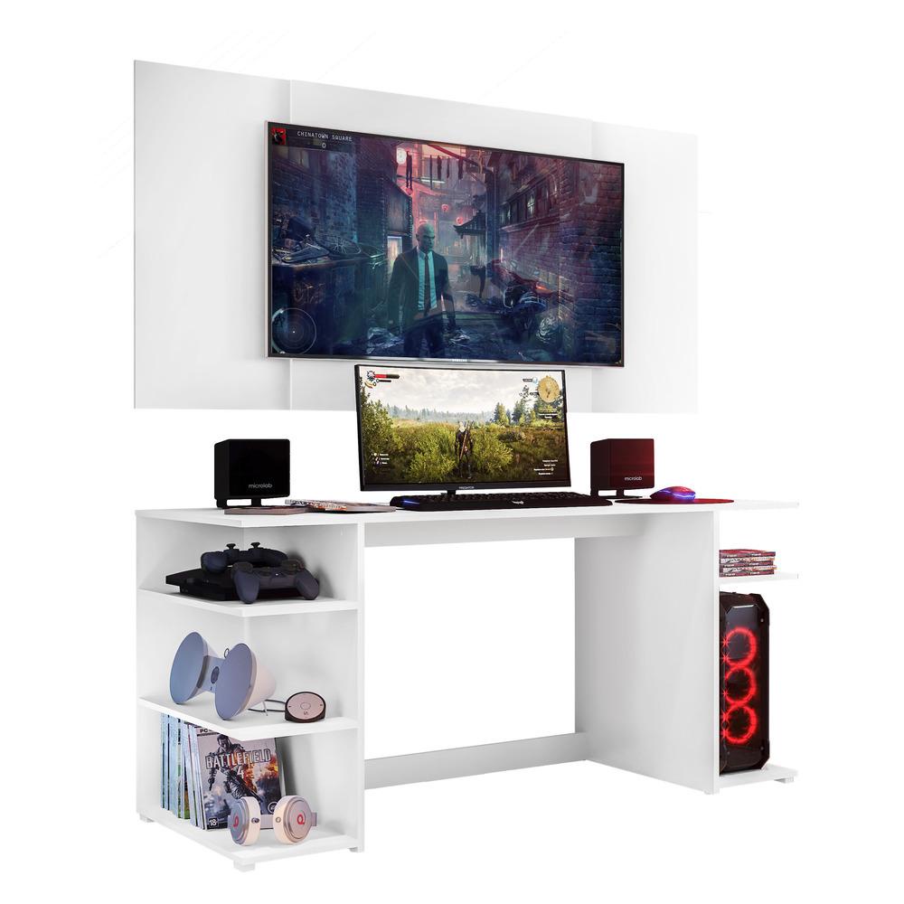 Mesa Gamer com Painel e Suporte TV 65" Guilda Multimóveis Branca