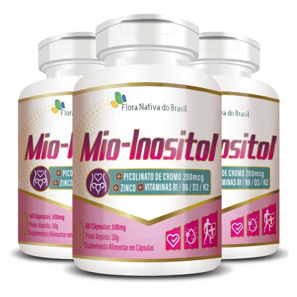 Kit 3 Mio Inositol + Picolitano De Cromo 200mcg, Zinco E Vitaminas B1/B6/D3/K2