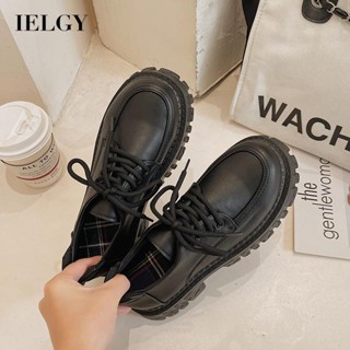 IELGY Sapatos De Couro Patenteado Preto De Espessura Para Mulheres