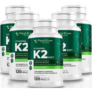 KIT C/5 Potes Vitamina K2 Mk7 Menaquinona 7 Concentrada 100mcg 600 Caps - Floral Ervas