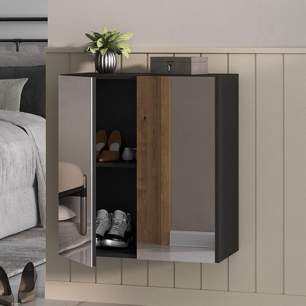 Sapateira 2 Portas Suspensa com Espelho Nina Multimóveis Preta em Oferta na Shopee