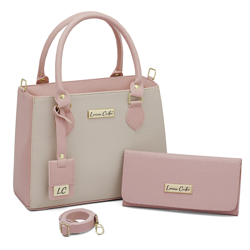 Bolsa Feminina Transversal Duas Cores + Carteira Linda
