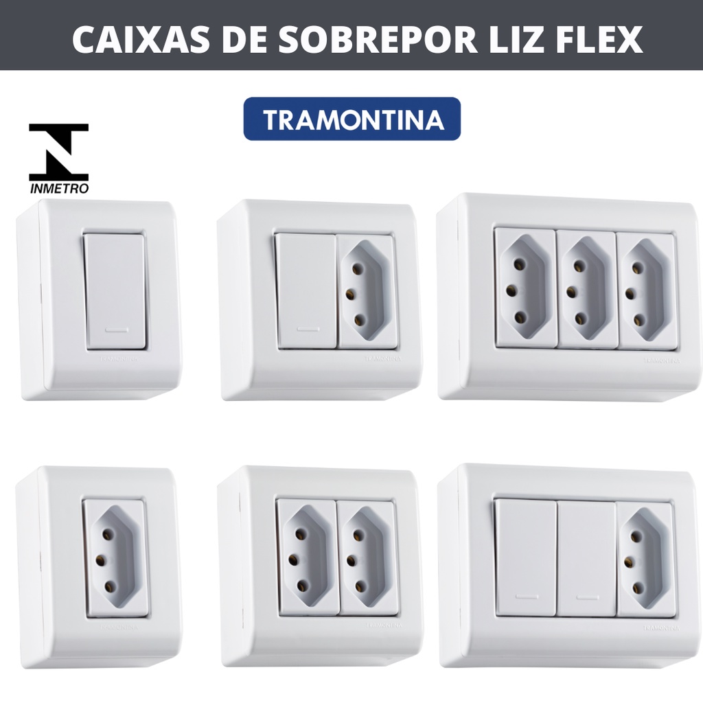 Conjunto caixa de sobrepor tomada e interruptor liz flex tramontina