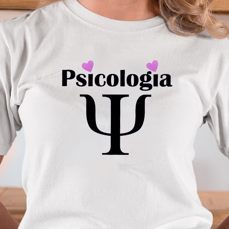 Camiseta Tshirt Blusinha Estampada Basica Profissão PSICOLOGIA SÍMBOLO CORAÇÃO ROSA