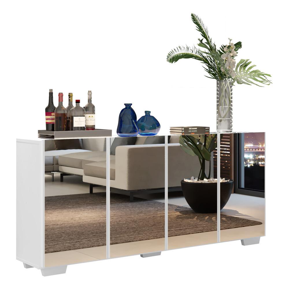 Aparador Buffet com Espelho Multimóveis Vegas com 4 Portas FG3560 Branco em Oferta na Shopee