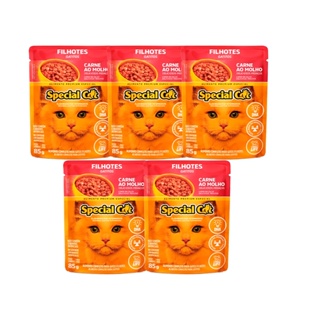 Kit 5 Rações Special Cat Sachê Gatos Filhotes Carne - 85g em Oferta na Shopee
