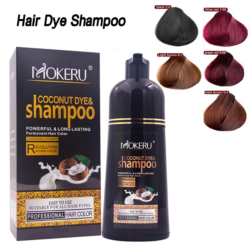 500ML Mokeru Professional Fast Dyeing Black Long Lasting Color Shampoo Orgânico Puro Natural Tintura Para Cabelos De Coco