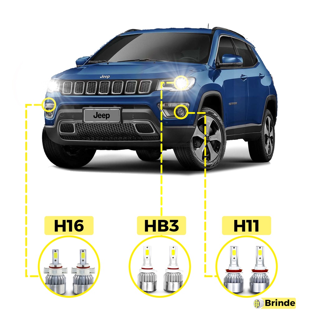 Kit Ultra Led Jeep Compass 2017/2021 20000 Lúmens 6500k em Oferta na Shopee