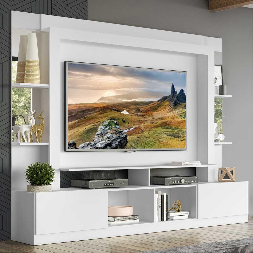 Rack c/ Painel e Suporte TV 65" Prateleiras c/ Espelho Oslo Multimóveis Branco em Oferta na Shopee