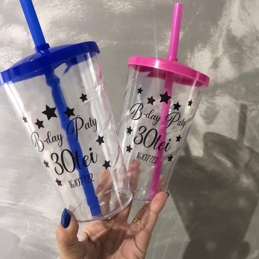 COPO TWISTER TRANSPARENTE COM CANUDO PERSONALIZADO