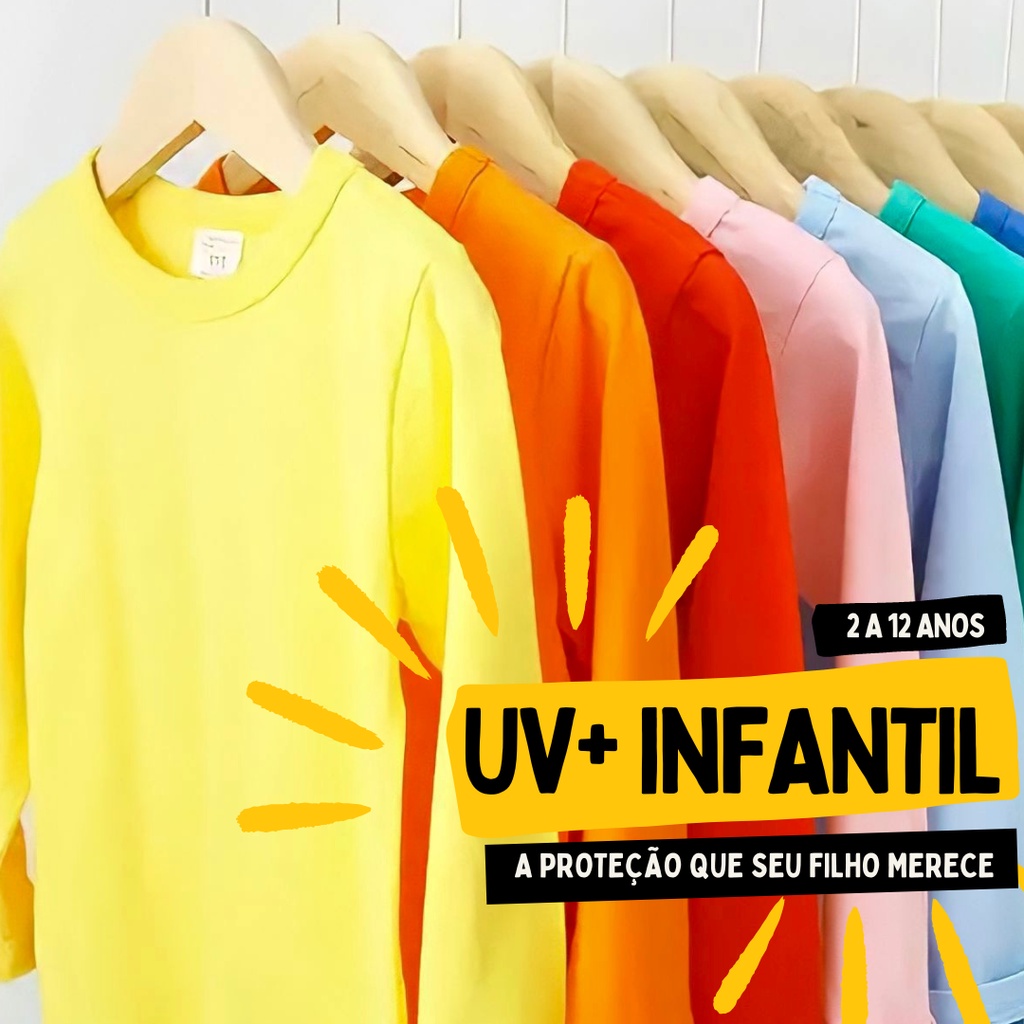 Camisa UV Infantil - 2 a 12 anos - Masculino e feminina - Menino - bebe - Blusa UV em Oferta na Shopee