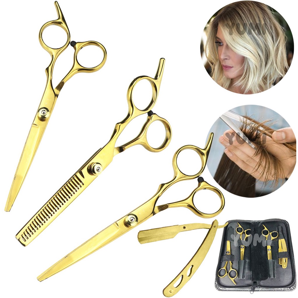 Kit 3 Tesouras Profissionais Fio Laser , Navalha , Desfiadeira + Estojo + Navalhete Barbeiro em Oferta na Shopee