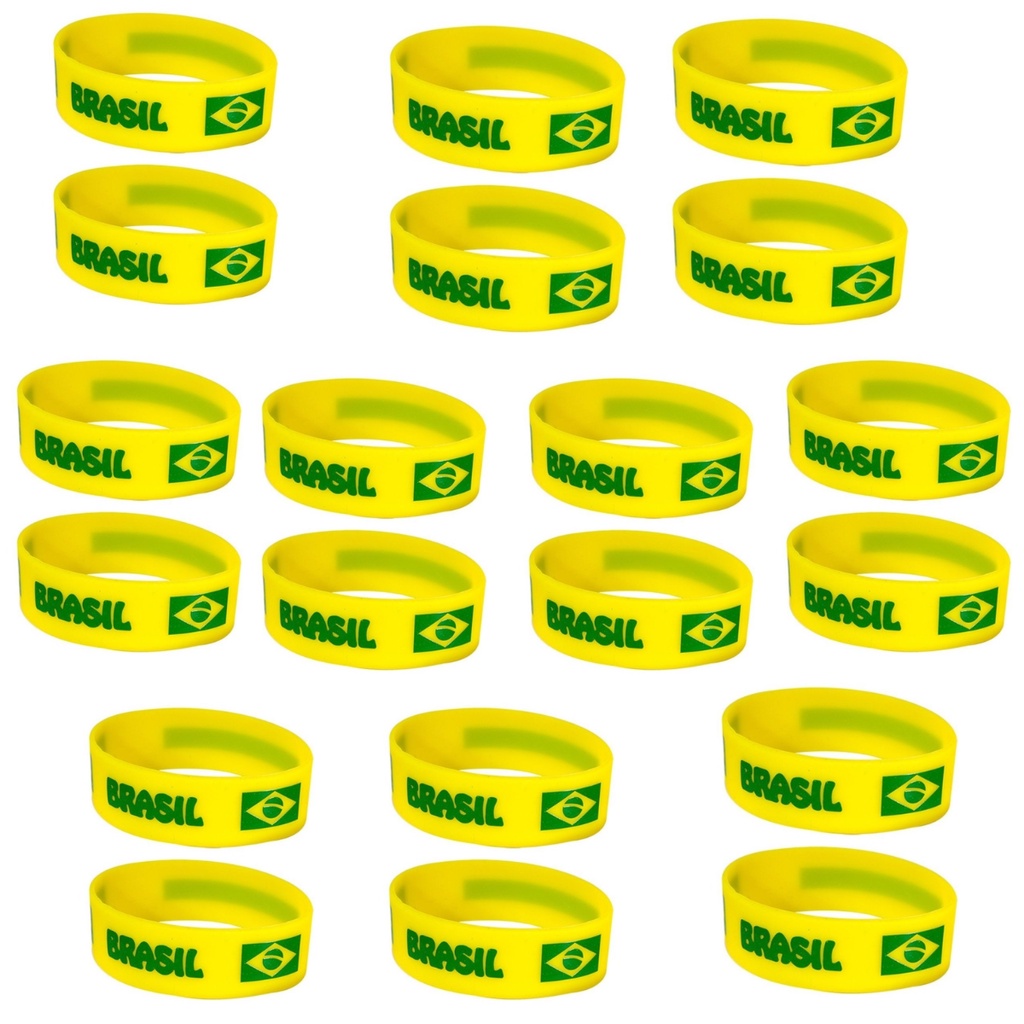 Kit 20 Pulseiras Silicone Jogo Copa Seleção Bandeira Brasil