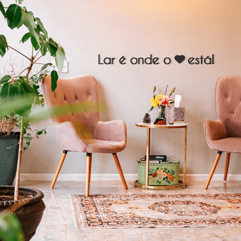 Palavra De Parede Lar é onde coracao esta Lettering Mdf Preto Decoração Casa Sala Quarto