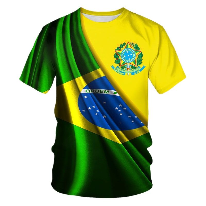 BRASIL Camiseta Masculina De Verão Emblema Nacional Estampa Bandeira Casual Gola Redonda Manga Curta Tamanho Grande Roupas Masculinas