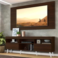 Rack c/ Painel P/TV até 65" e Pés Retrô Flórida Multimóveis Duna/Branco