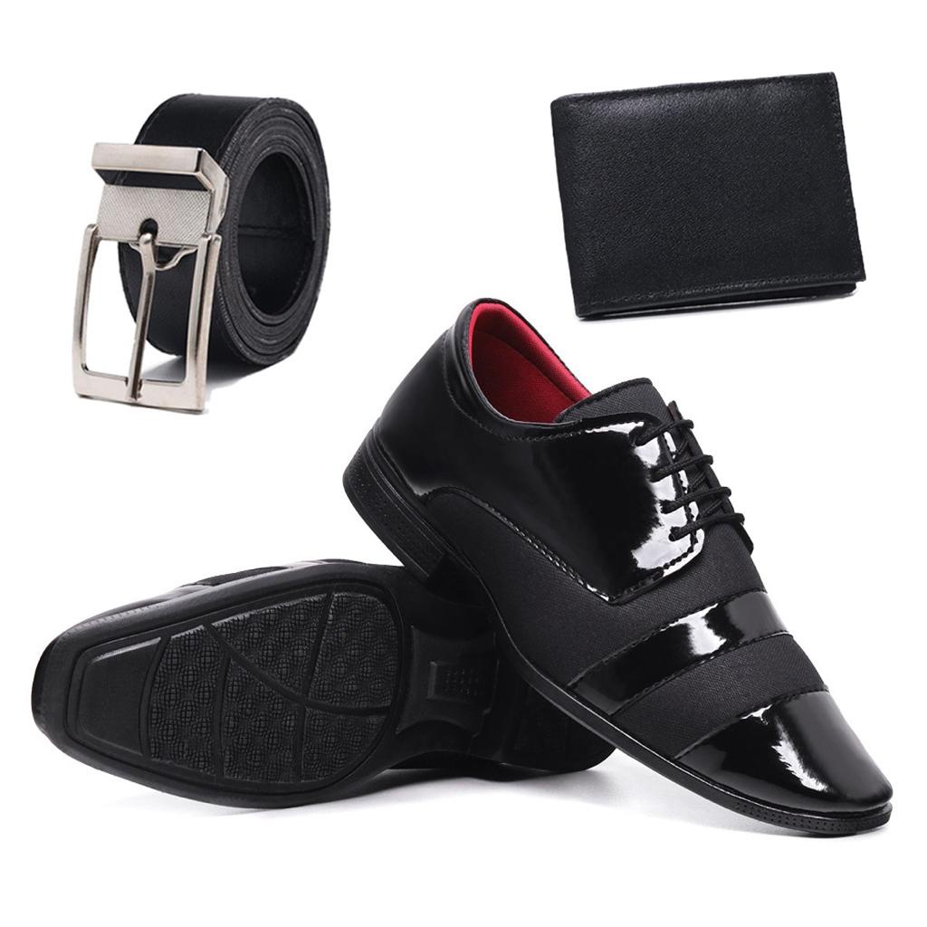 Sapato Social Masculino Preto Verniz de Amarrar Carteira e Cinto em Oferta na Shopee