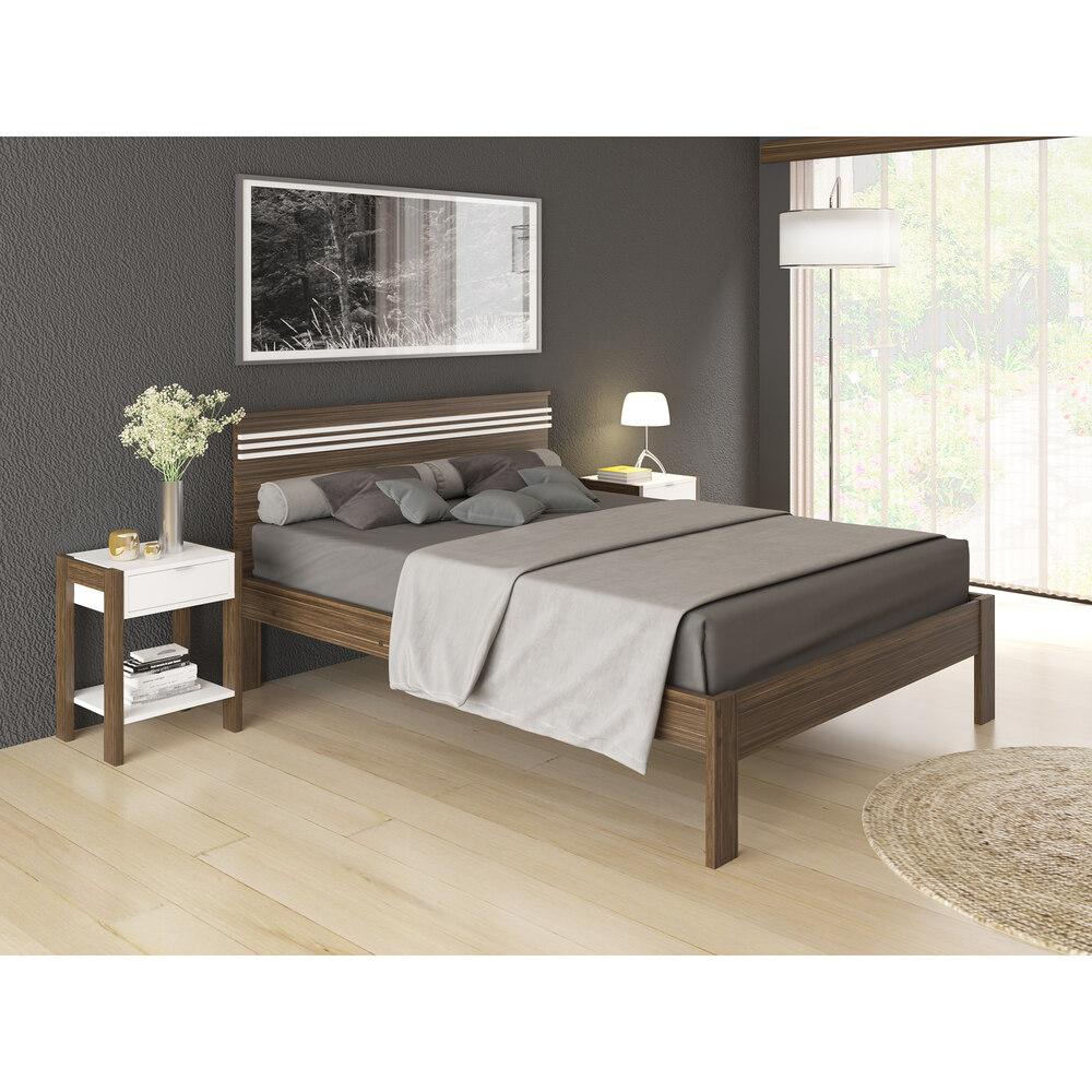 Cama de Casal para Colchão 138 x 188 cm Multimóveis CR35013 Nogal/Branca em Oferta na Shopee