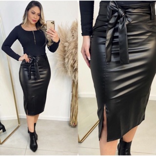 saia evangélica Midi com fenda de courino em Oferta na Shopee
