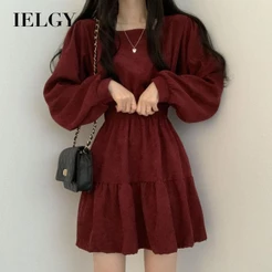 IELGY Vestido Feminino Retrô Com Gola Quadrada E Cintura Alta Solta