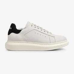 Tênis Masculino Couro Casual Ferracini Sola Flat Impulse Cadarço Branco Preto 7614-570C