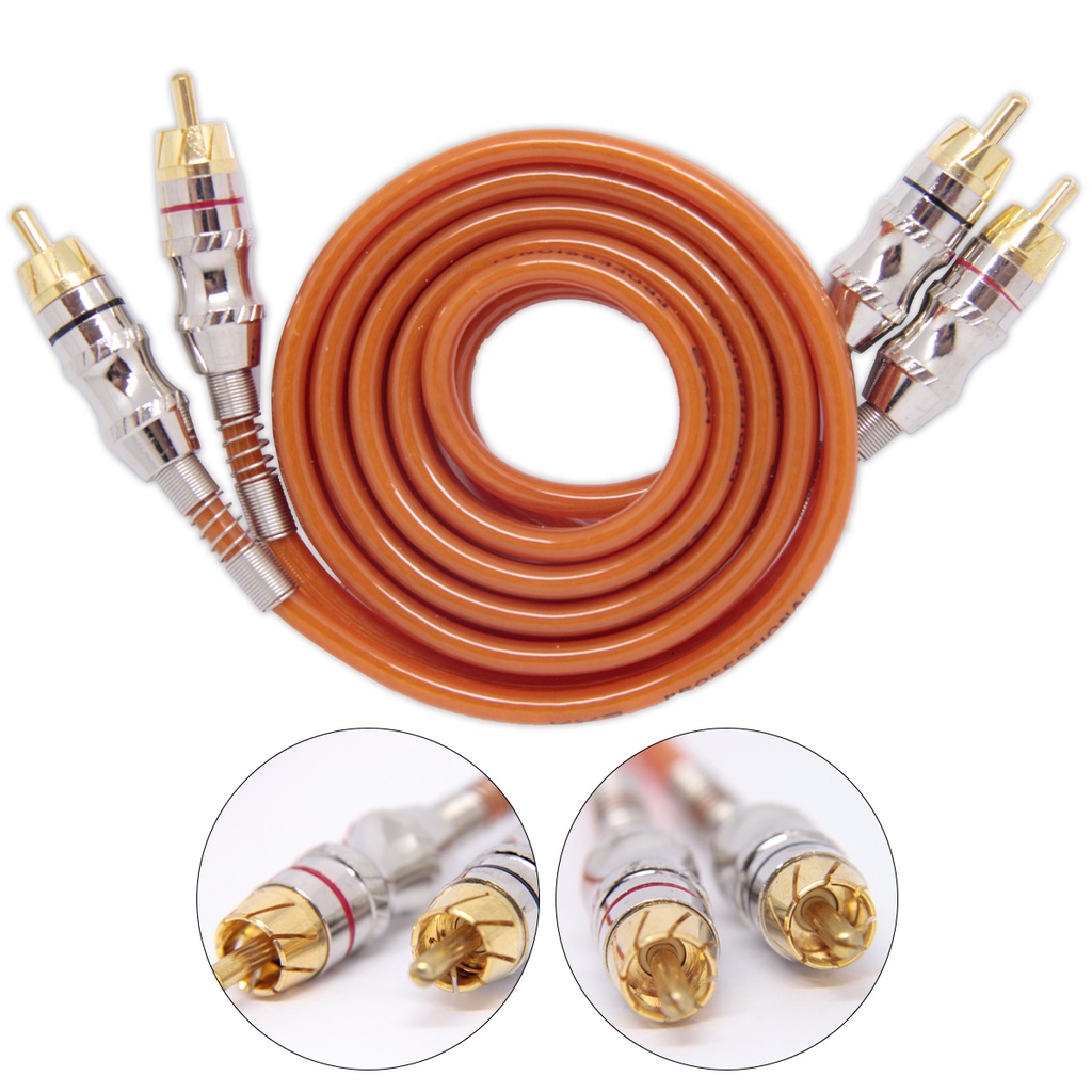 Cabo RCA 5 Metros Blindado Universal Flexível 5M - Tripla Blindagem Laranja p/ Som Automotivo - KX3
