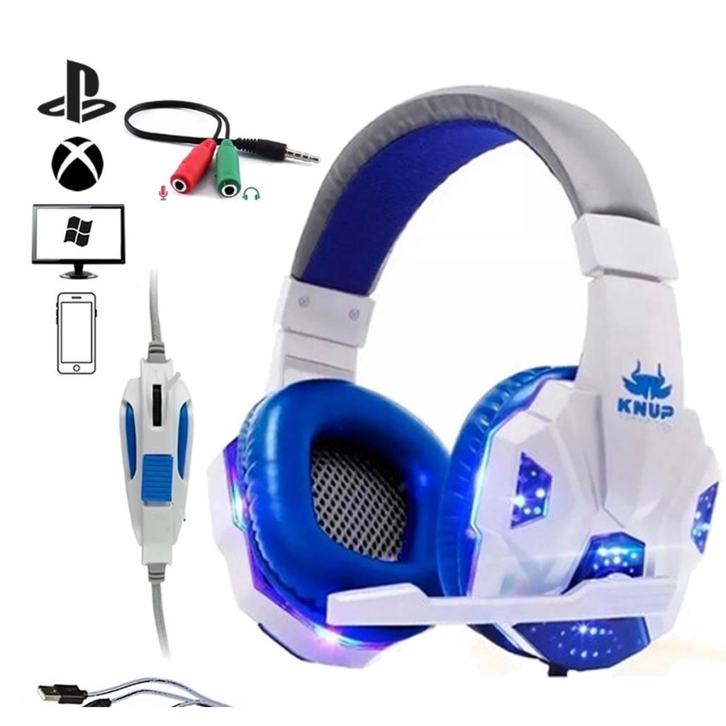 Fone De Ouvido Over Ear Gamer Knup Kp Branco E Azul Shopee Brasil