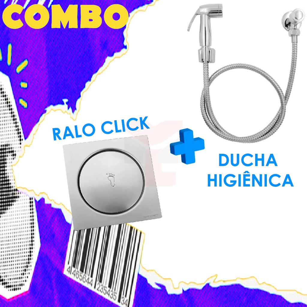 Ducha Higiênica Para Banheiro Ducha Higiênica Íntima Lavabo + Ralo Click Inox 10x10 Veda Cheiro