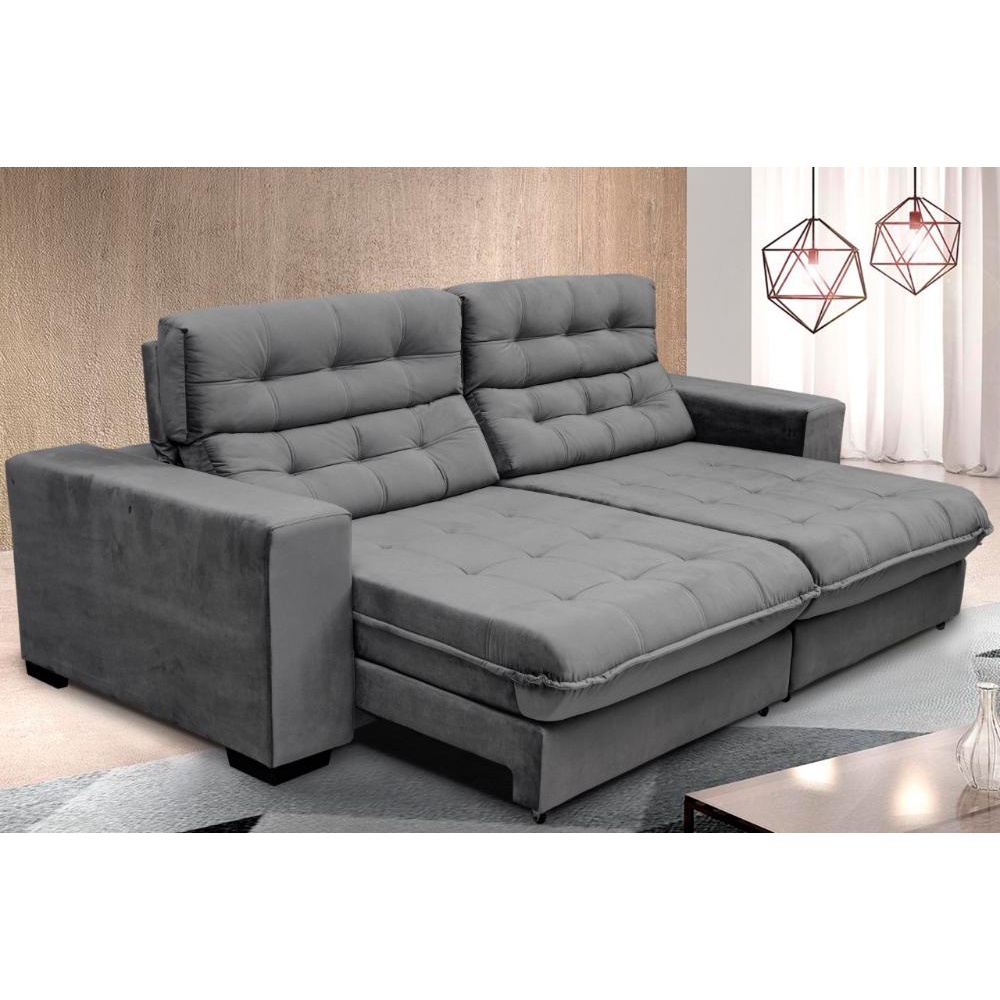 Sofá Retrátil e Reclinável 2,30m Suede New California Cinza