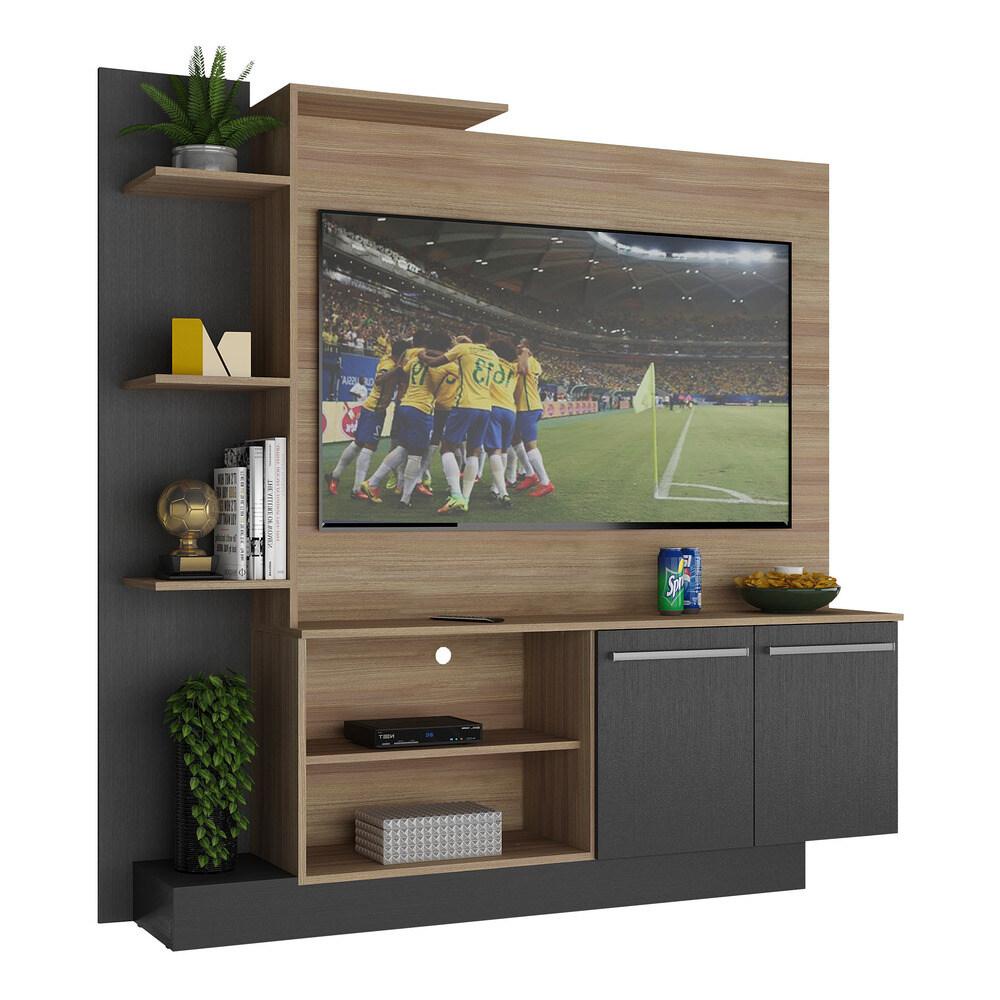 Estante com Painel TV 55" e 2 portas França Multimóveis BR2473 Duna/Preto em Oferta na Shopee