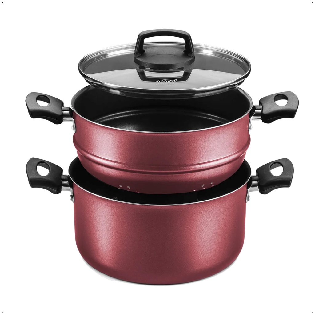 Panela Antiaderente Cozivapor 3L Cereja 3 Em 1 Pegadores em Baquelite Alumínio MTA - 8962 em Oferta na Shopee