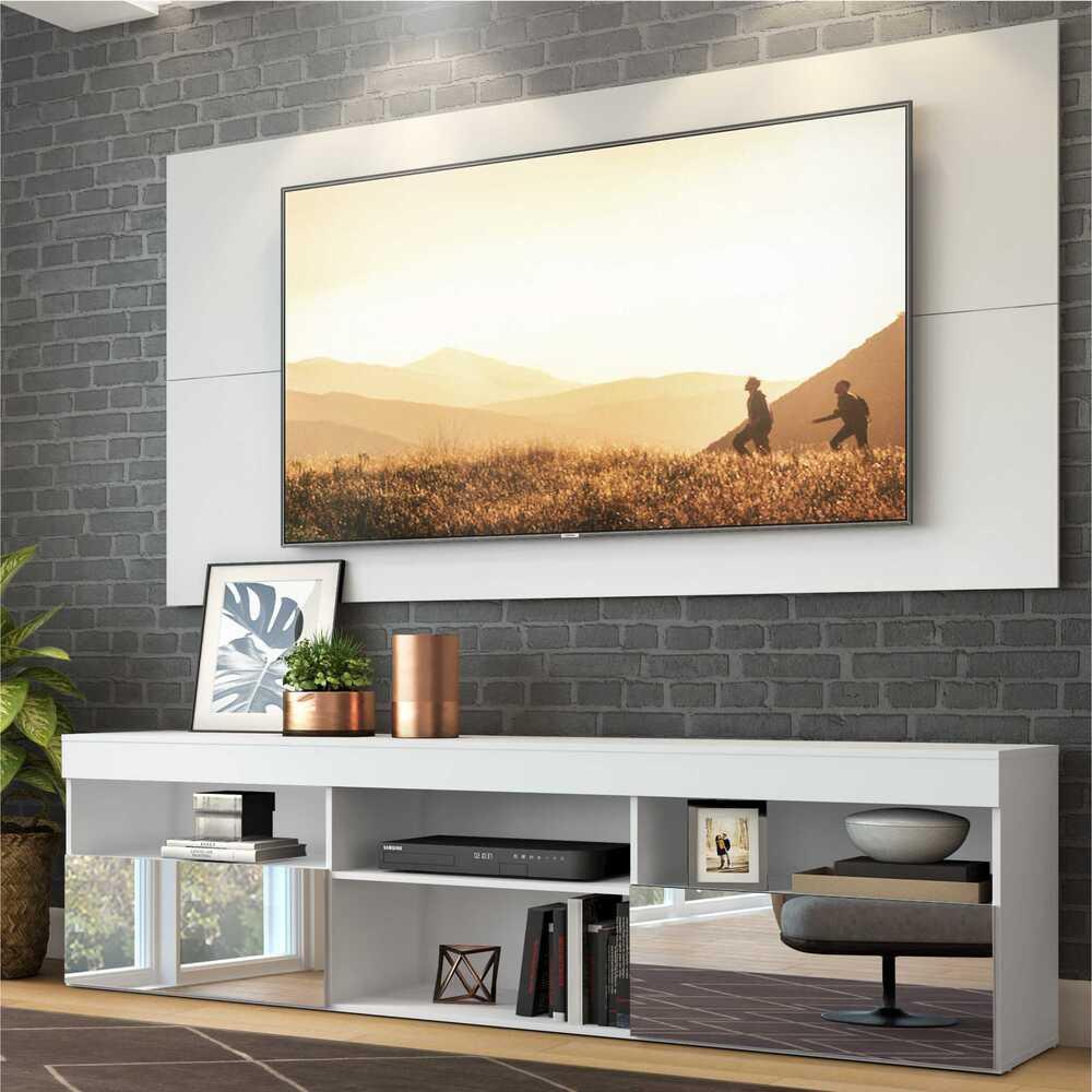 Rack c/ Painel e Suporte TV 65" e Espelho Flórida Multimóveis Branco em Oferta na Shopee