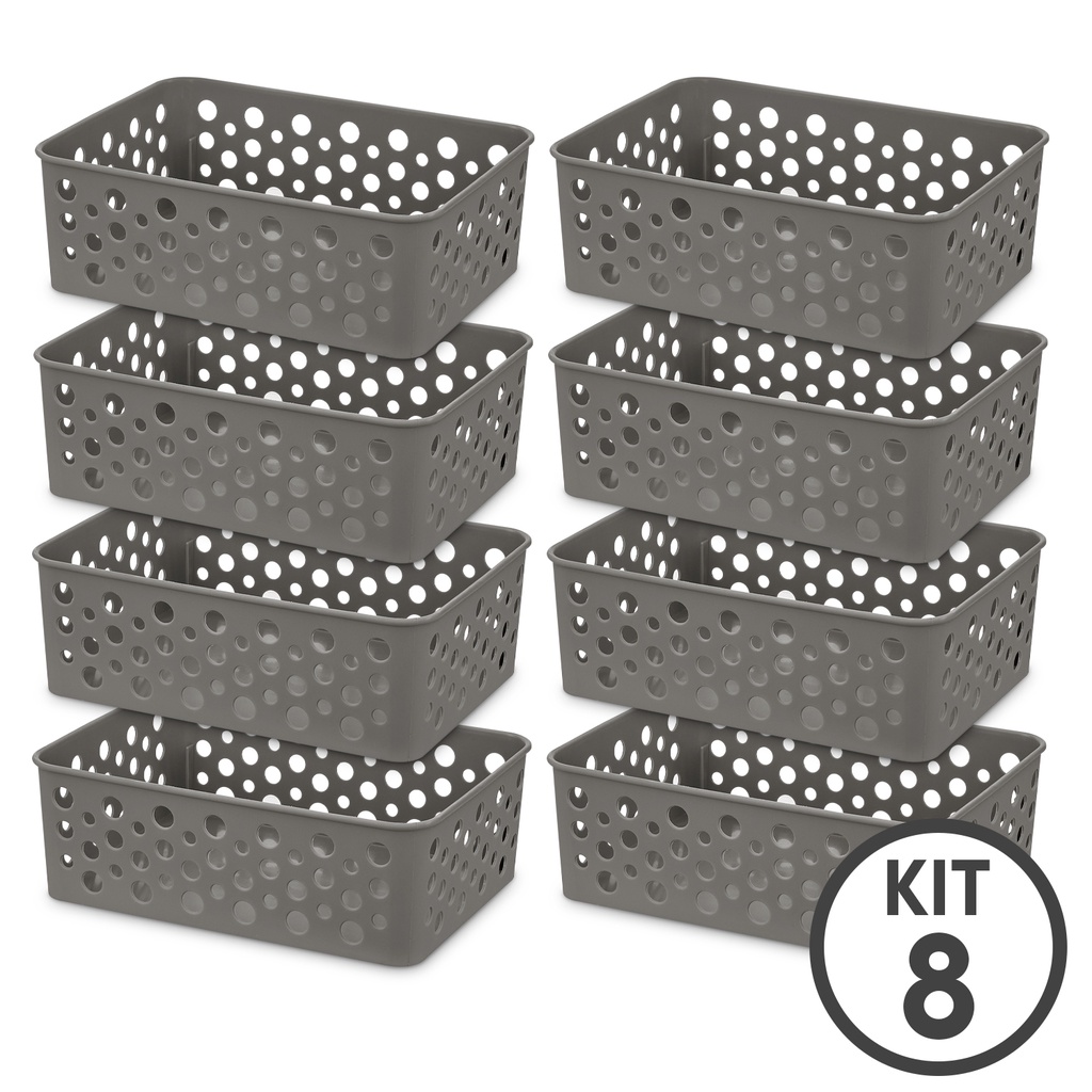 Kit 8 Cestos Organizador Multiuso P 19x13 Marrom Usual Utilidades