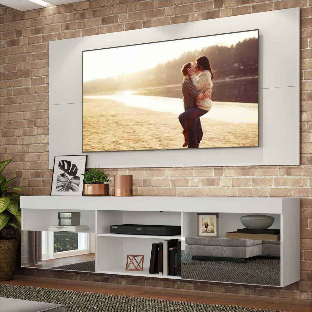Painel TV até 65 polegadas com Rack Suspenso e Espelho Flórida Multimóveis Branco - Home & Living