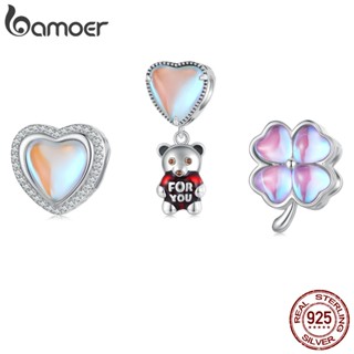 Pingente Bamoer 925 Prata Urso De Amor Coração Trevo De Quatro Folhas Moda Faça Você Mesmo Acessórios Para Colar Pulseira