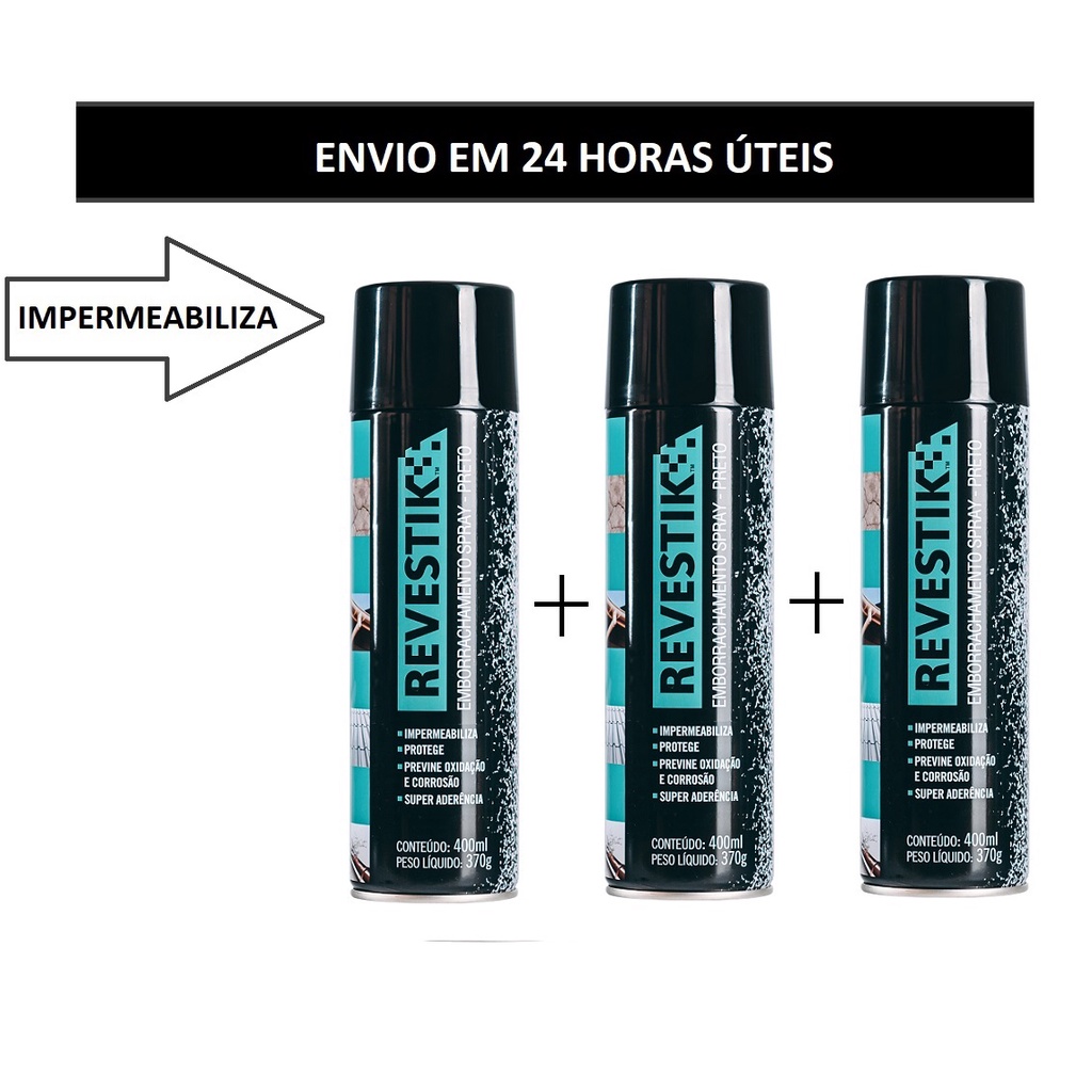 KIT 3 Spray Borracha Líquida impermeabilizante Revestik 400ml