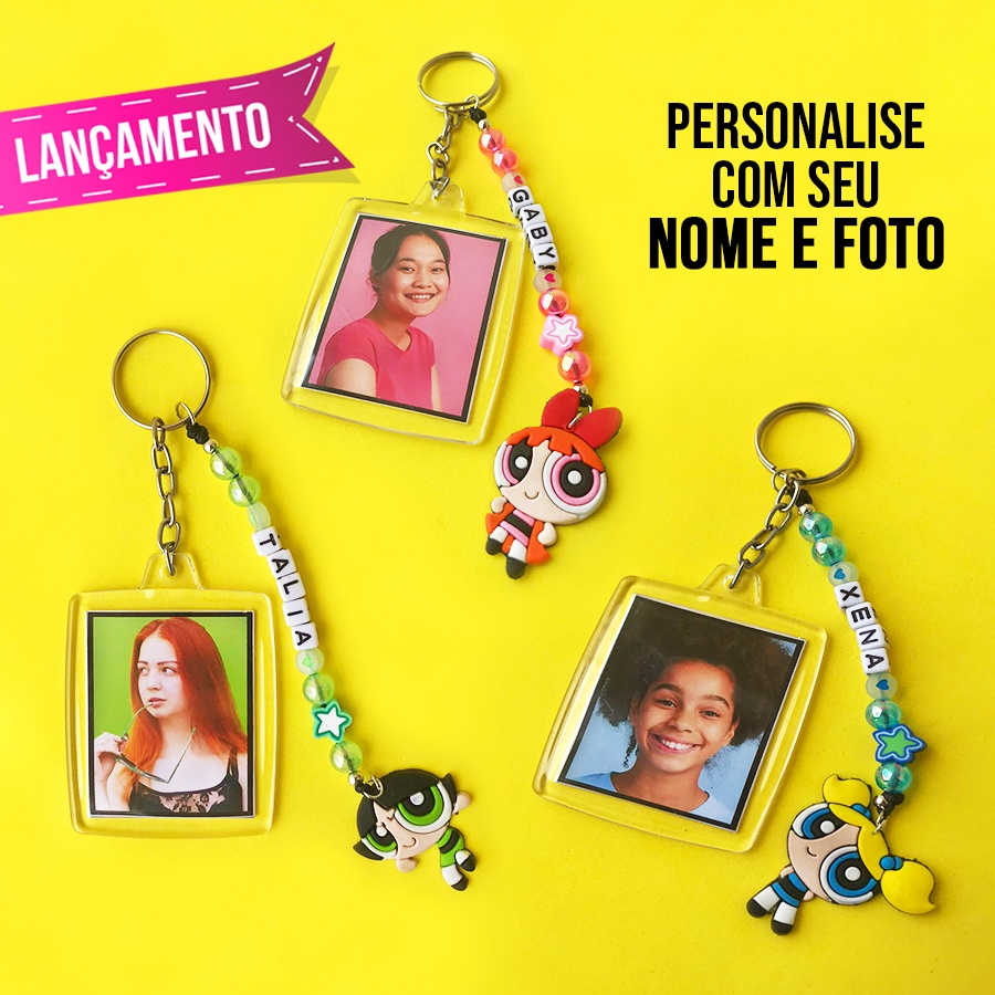 Chaveiro artesanal personalizado com seu nome e foto Meninas poderosas florzinha docinho lindinha | Beecase