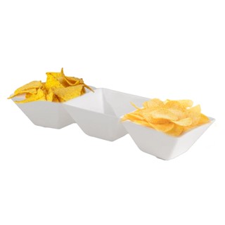 Petisqueira Retangular Salgadinho Com 3 Divisórias Branca 24x8x4cm