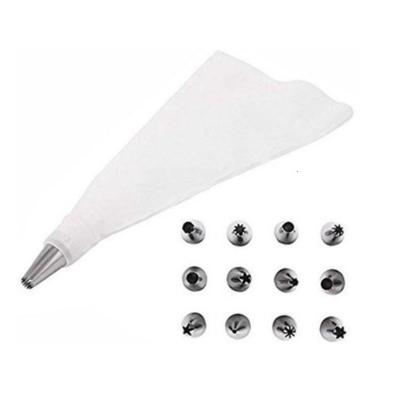 Kit Bico Confeiteiro  12 Bicos em Inox e Adaptador Saco Reutilizável para Bolos Cupcakes Tortas em decorações
