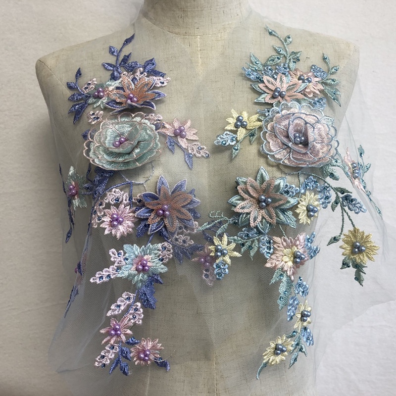 [SASKIA Adesivo Tridimensional De Bordado Em Flor Pano Com Contas De Diamante Sequências De Malha Patch De Renda Acessórios De Decoração De Roupas diy
