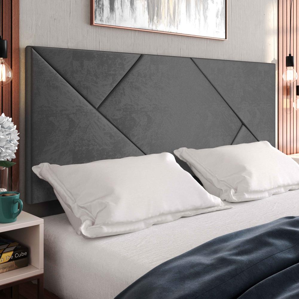Cabeceira Estofada Suede Para Cama Box Casal 1,40 Nicole - Cinza ...