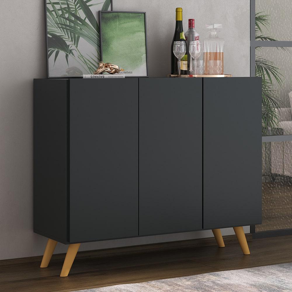 Aparador Buffet 3 Portas Retrô Veneza Multimóveis MP1009 Preto/Natural - Home & Living