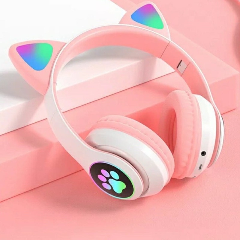 Fone De Ouvido Bluetooth Led Orelha GATO Infantil Headphone sem fio CAT