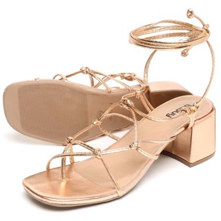 Sandalia Feminina Dubuy Salto Bloco Grosso Medio Rose Gold Megan 300FG