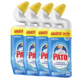 Kit 4 Limpadores Sanitário Pato Limpeza Profunda Gel Marine 750ml Grátis 250g/ml