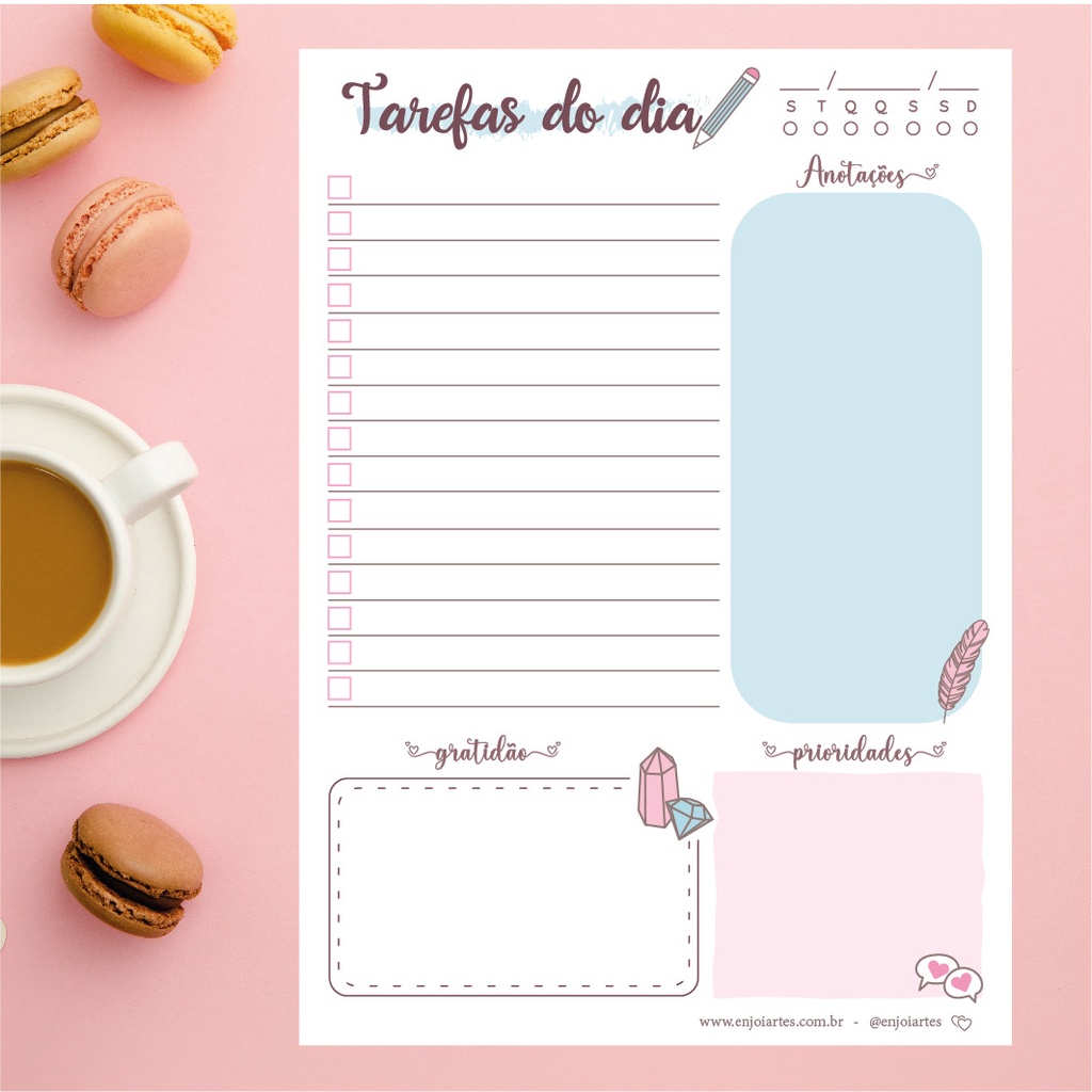 Bloco destacável de tarefas do dia - Planejamento diário para  a organização da sua rotina