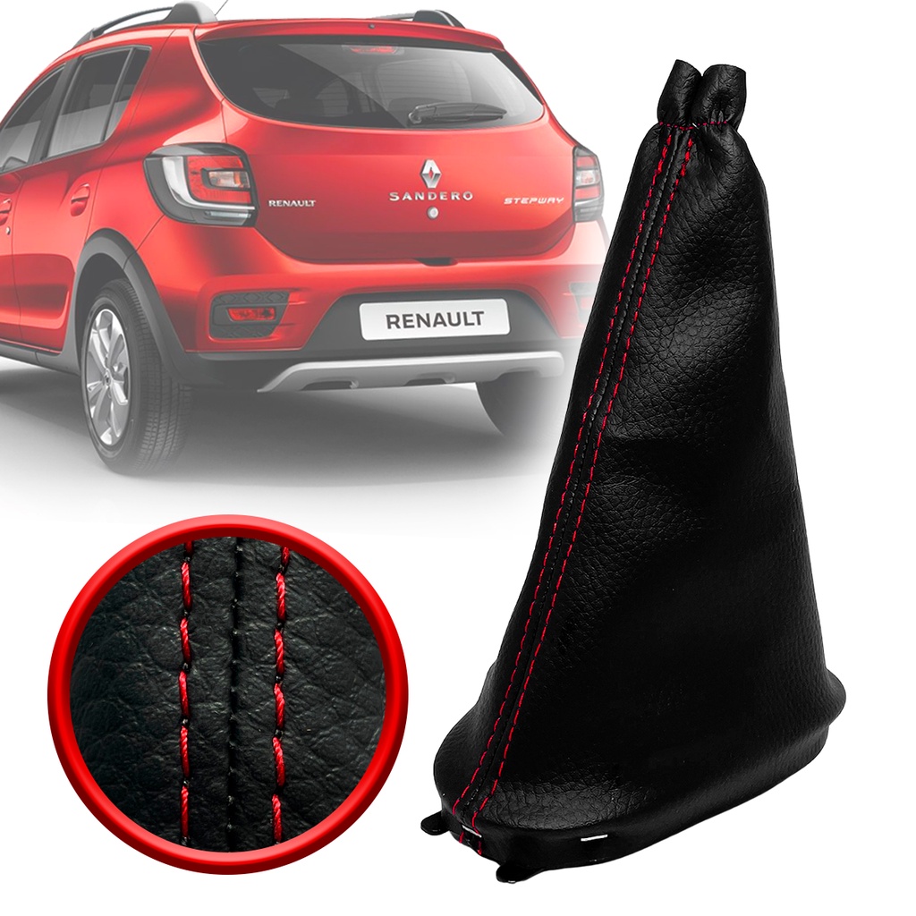 Coifa Base Alavanca Capa Cambio Esportiva Renault Sandero RS Stepway Logan Vermelha Top