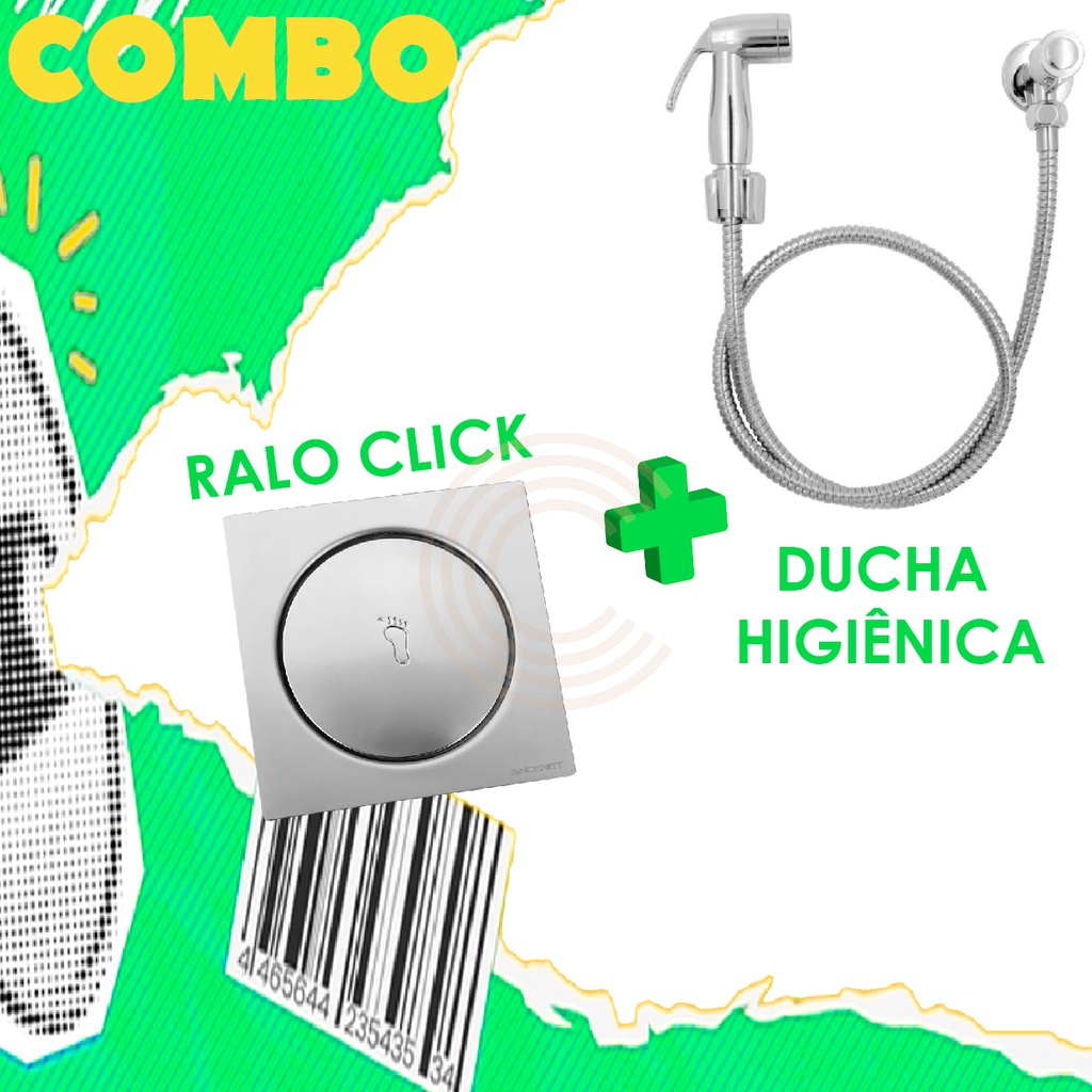 Ducha Higiênica Para Banheiro Lavabo Ducha Higiênica Íntima + Ralo Click Inox 10x10 Luxo Metal
