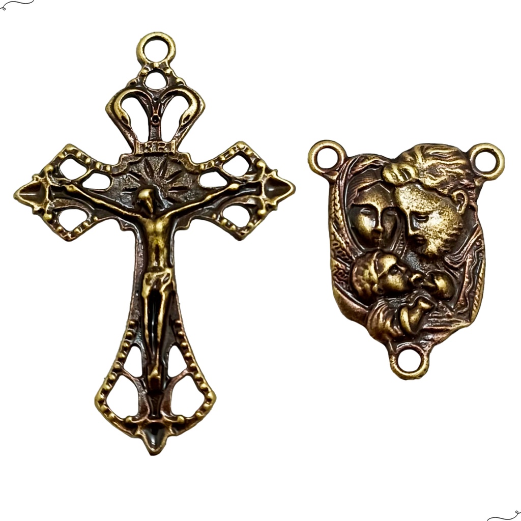 50 Crucifixos + 50 Entremeios  Para Terço Sagrada Família  Ouro Velho em Oferta na Shopee